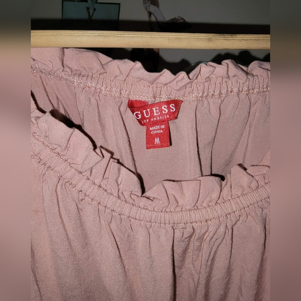 Guess Pink Ruffle Off Shoulder Front Tie Blouse Medium - Picture 3 of 5